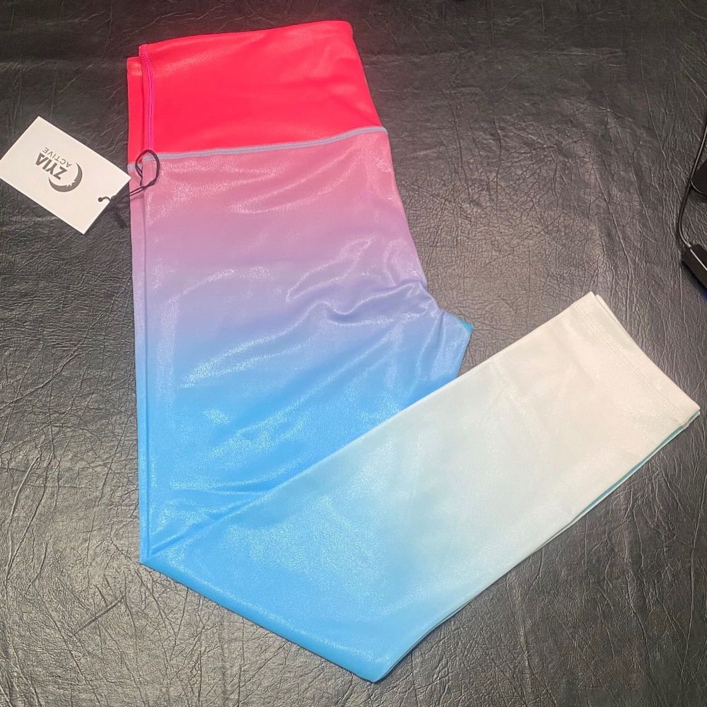 NWT ZYIA Active Metilliac Firecracker Light n Tight Hi-Rise Leggings (L) - Ombre